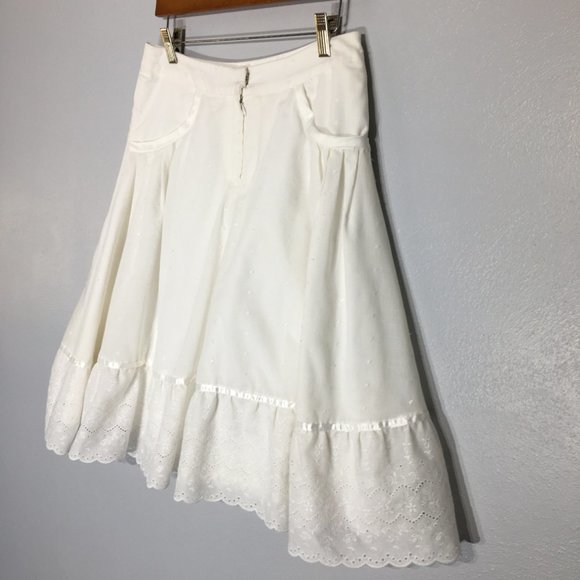 White Circle Mini Skirt Swiss Dot Eyelet Kawaii Lolita Swing Twirly Feminine - Picture 8 of 11